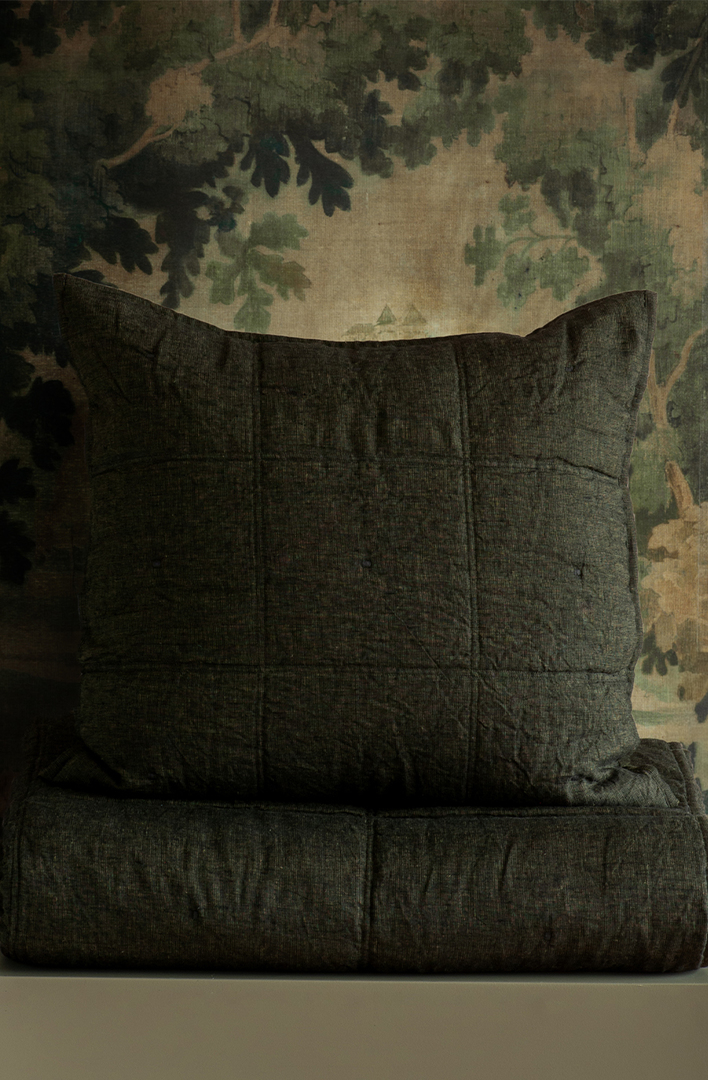 Bianca Lorenne Noma Midnight Moss Bedspread | Luxury Linen Bedspread NZ image 4